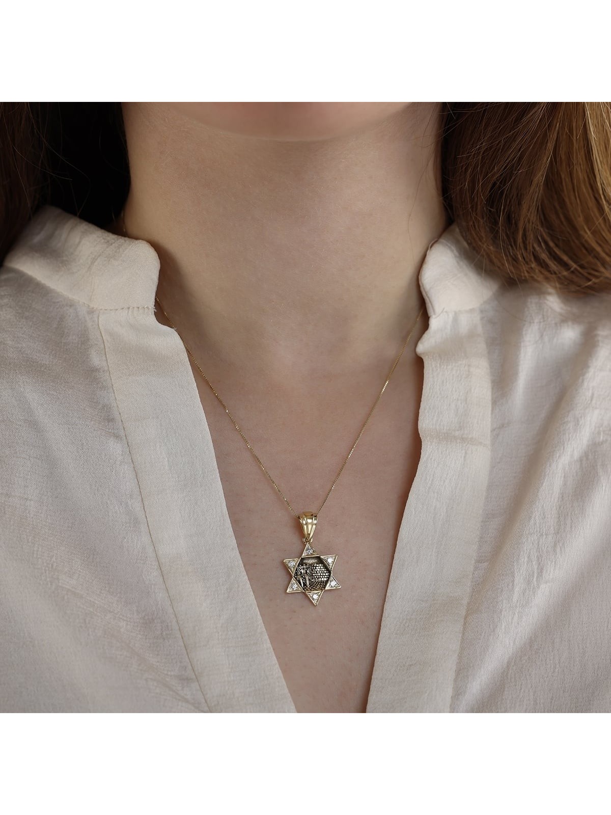 Diamond-Accented Star of David & Western Wall 14K Gold Pendant Necklac