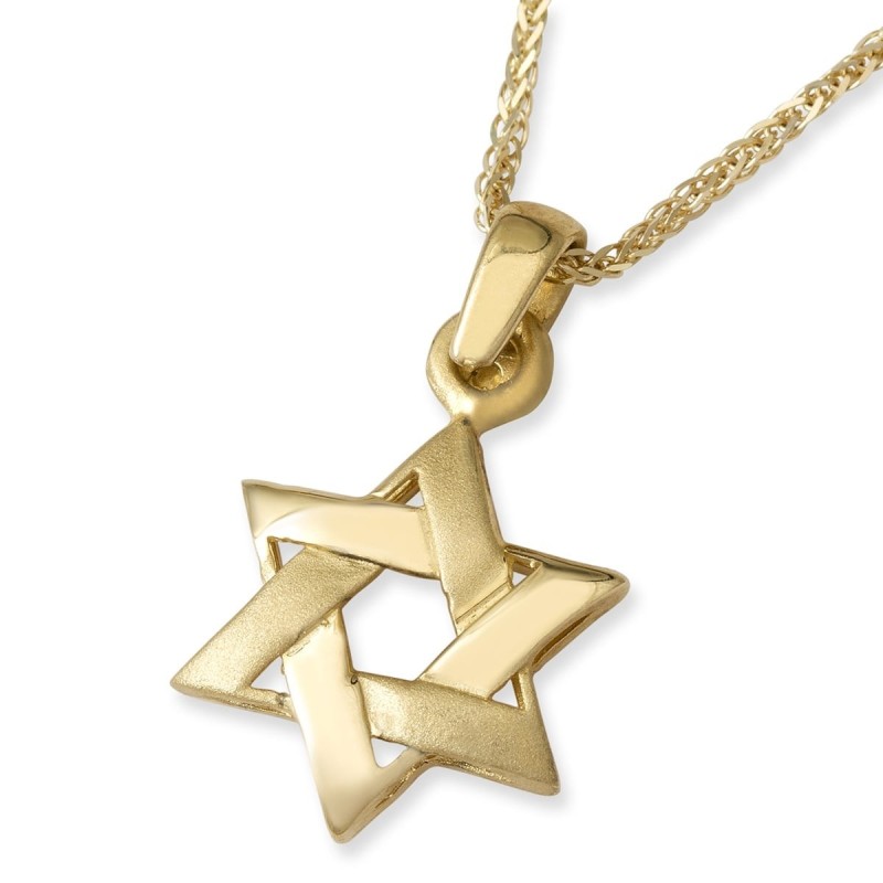 Collier chic avec pendentif étoile de David entrelacée en or jaune 14 carats pour W