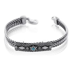 Sterling Silver Unisex Star of David Bracelet (with Turquoise Gemstone