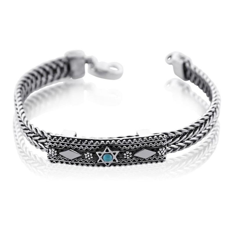 Sterling Silver Unisex Star of David Bracelet (with Turquoise Gemstone