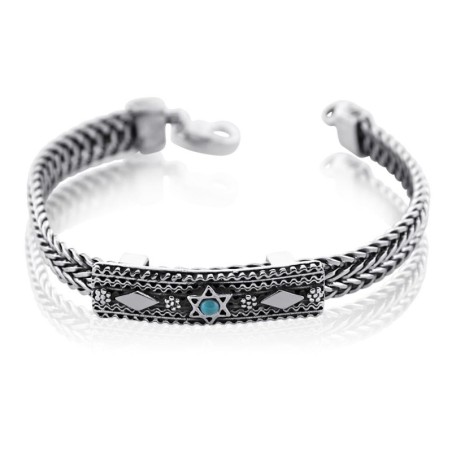 Sterling Silver Unisex Star of David Bracelet (with Turquoise Gemstone
