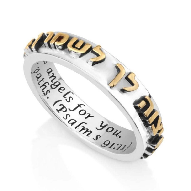 Bague de luxe « Guard You » en argent sterling plaqué or - Psaumes 91:11 (Il