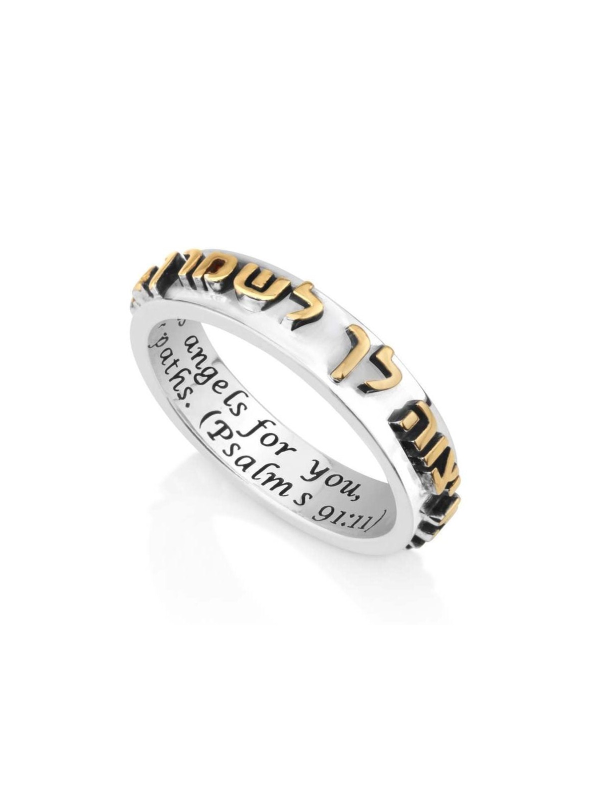 Bague de luxe « Guard You » en argent sterling plaqué or - Psaumes 91:11 (Il