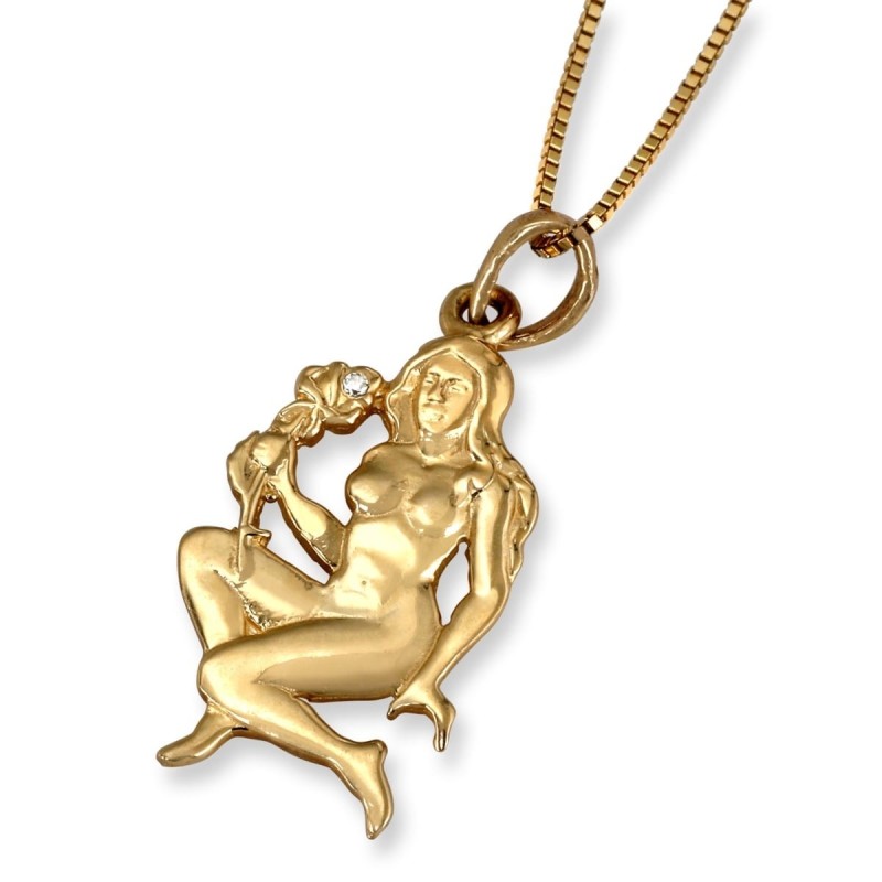 Pendentif zodiaque Vierge en or jaune 14 carats avec accent de diamants