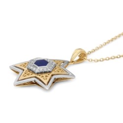 14K Gold Star of David Pendant with Diamonds and Ornate Design