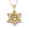 14K Gold Star of David Pendant with Diamonds and Ornate Design