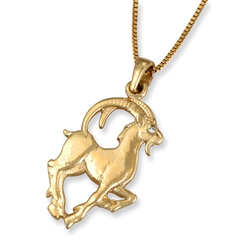 Pendentif Capricorne Zodiaque en or jaune 14 carats avec accent de diamants