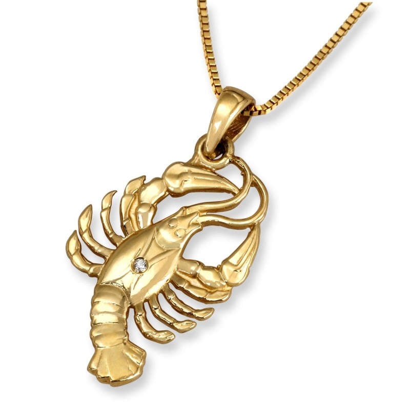 14K Yellow Gold Zodiac Cancer Pendant with Diamond Accent
