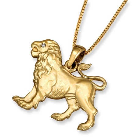 Pendentif Lion zodiaque en or jaune 14 carats avec accent de diamants
