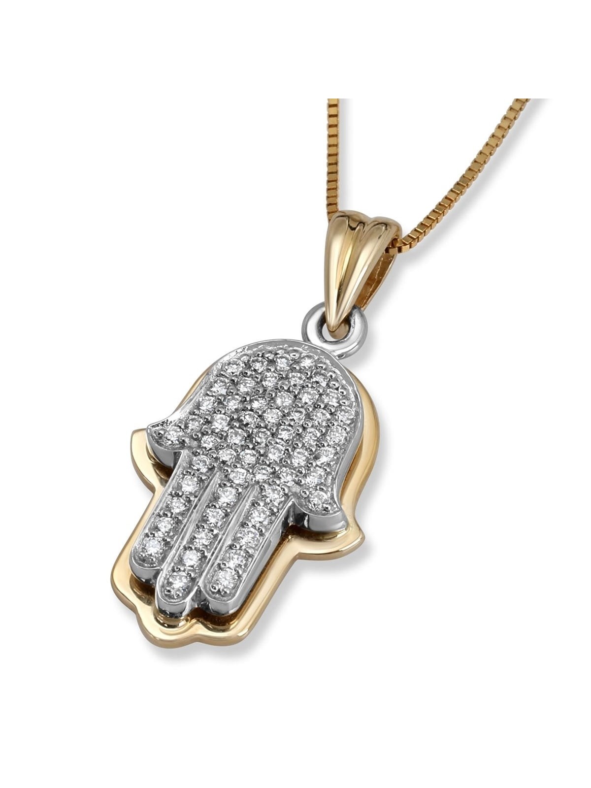 14K Gold Hamsa Pendant with 54 Diamonds