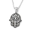 14K Gold Women's Hamsa Pendant with Evil Eye and Black & White Diamond