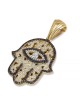 14K Gold Women's Hamsa Pendant with Evil Eye and Black & White Diamond