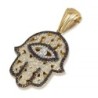 14K Gold Women's Hamsa Pendant with Evil Eye and Black & White Diamond