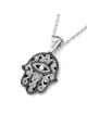 14K Gold Women's Hamsa Pendant with Evil Eye and Black & White Diamond