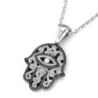 14K Gold Women's Hamsa Pendant with Evil Eye and Black & White Diamond