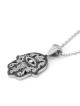 14K Gold Women's Hamsa Pendant with Evil Eye and Black & White Diamond