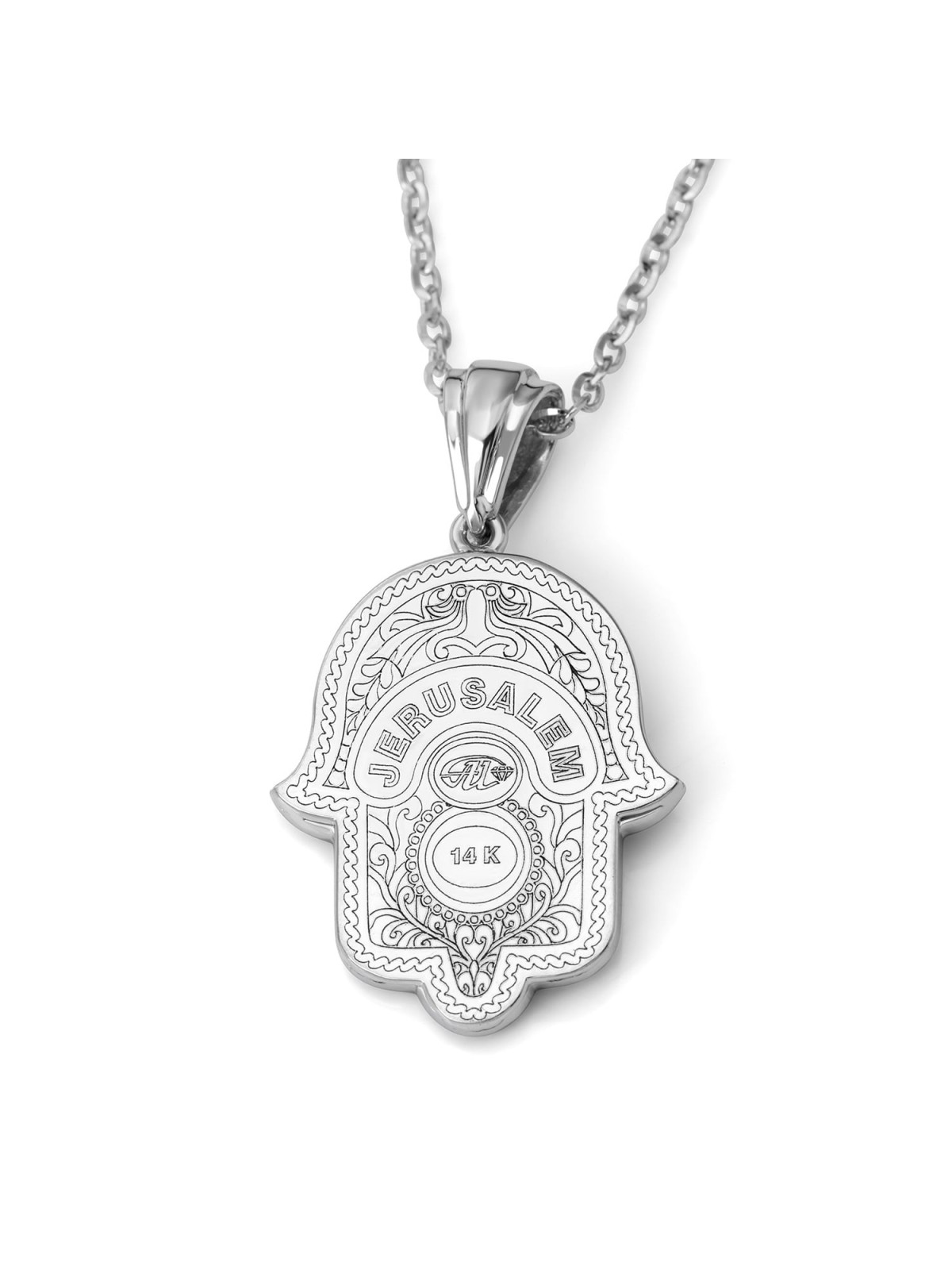 14K Gold Women's Hamsa Pendant with Evil Eye and Black & White Diamond
