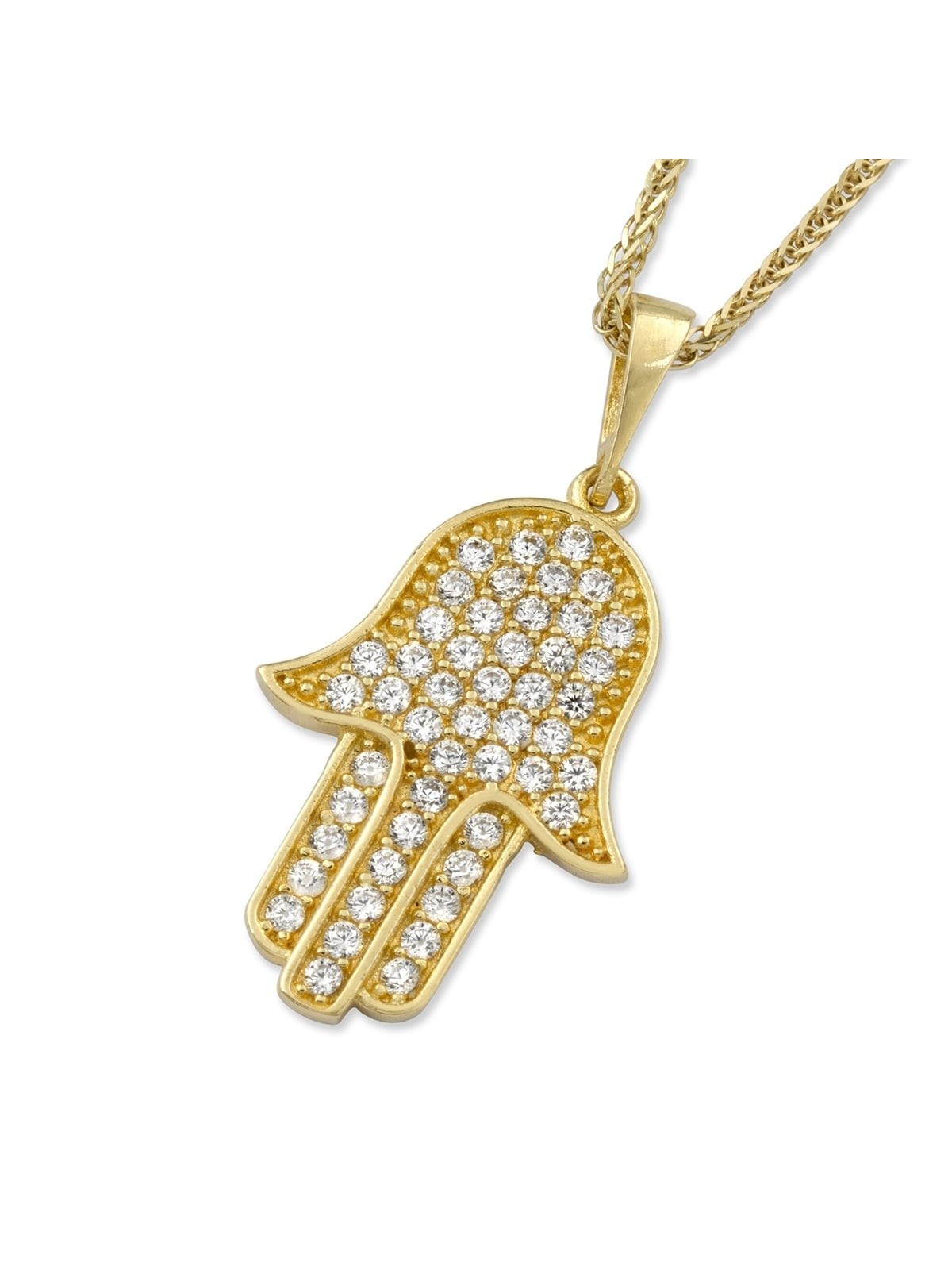 Luxurious 14K Yellow Gold Hamsa Pendant Necklace With Cubic Zirconia A