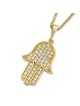 Luxurious 14K Yellow Gold Hamsa Pendant Necklace With Cubic Zirconia A