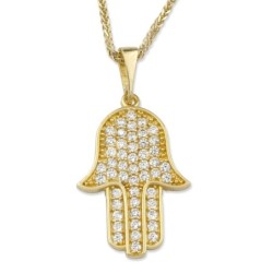 Luxurious 14K Yellow Gold Hamsa Pendant Necklace With Cubic Zirconia A