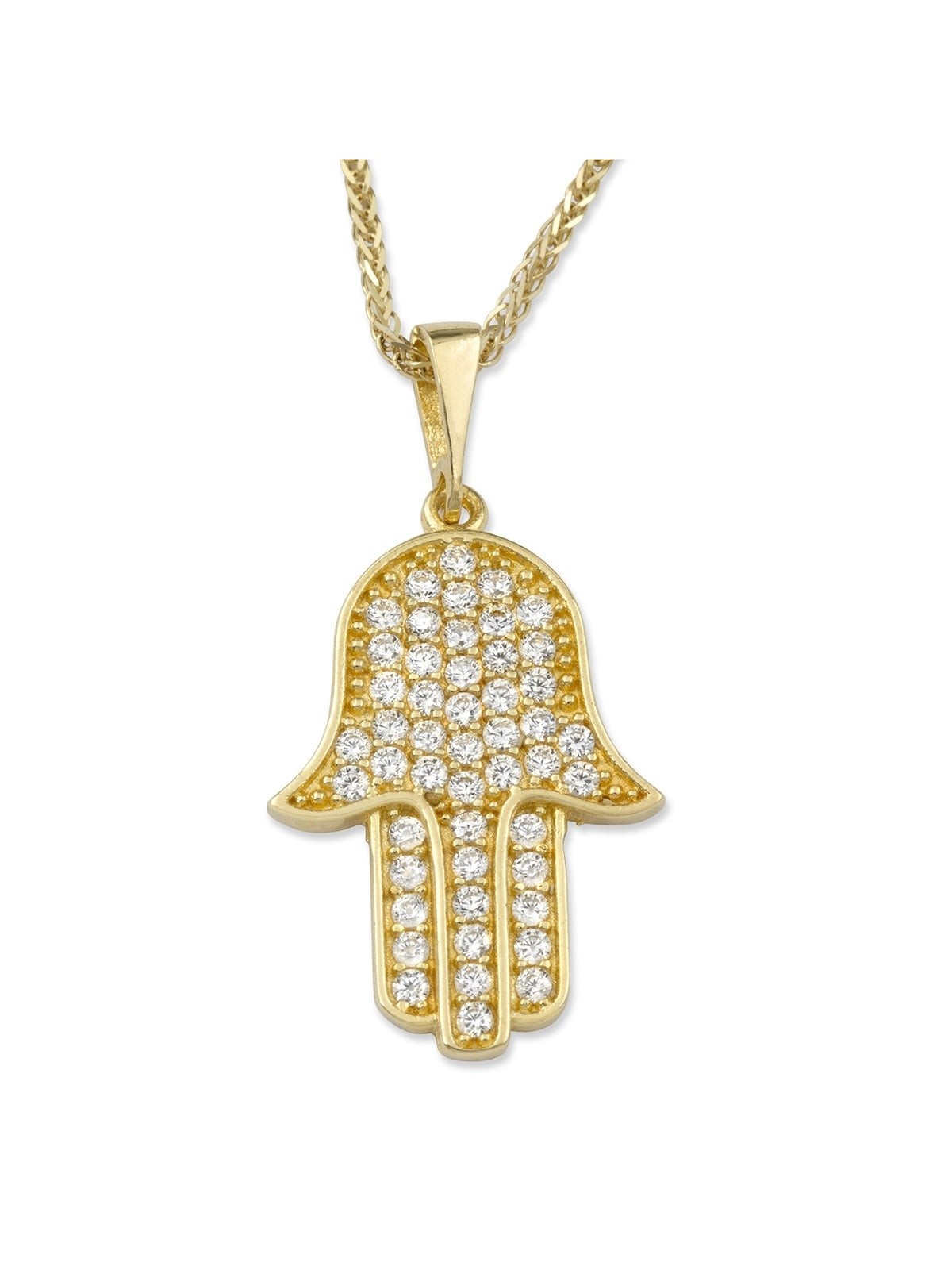 Luxurious 14K Yellow Gold Hamsa Pendant Necklace With Cubic Zirconia A