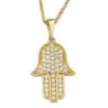 Luxurious 14K Yellow Gold Hamsa Pendant Necklace With Cubic Zirconia A