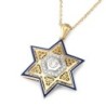14K Gold Unisex Star of David Pendant with Diamonds and Enamel - Color