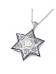 14K Gold Unisex Star of David Pendant with Diamonds and Enamel - Color
