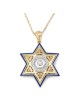 Pendentif étoile de David unisexe en or 14 carats avec diamants et émail - Couleur