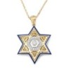 14K Gold Unisex Star of David Pendant with Diamonds and Enamel - Color