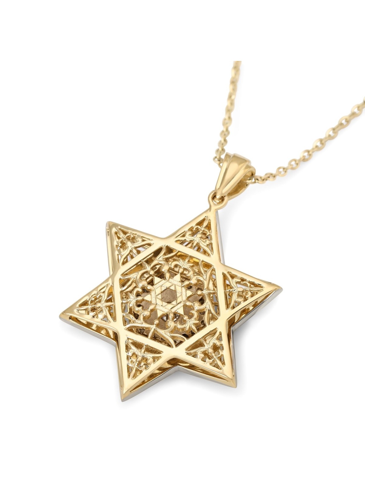 14K Gold Unisex Star of David Pendant with Diamonds and Enamel - Color