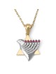 Two-Toned 14K Gold Star of David and Dove of Peace Pendant With Diamon