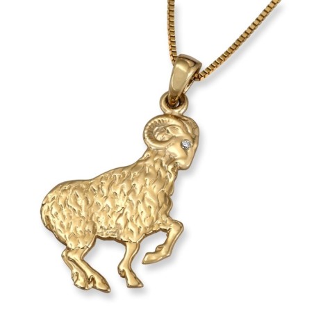 Pendentif zodiaque Bélier en or jaune 14 carats avec accent de diamants