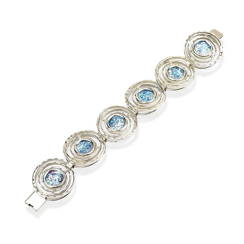 Roman Glass and Silver Designer Circle Bracelet