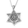 14K White Gold Diamond-Studded Star of David Pendant with Ornate Desig