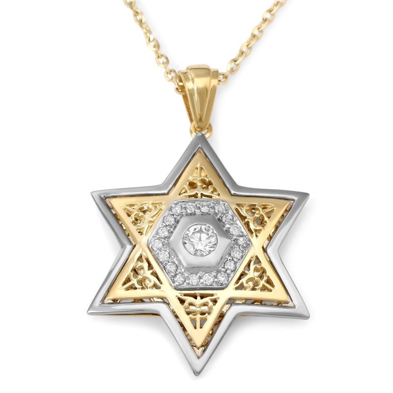 Anbinder Jewelry Pendentif étoile de David en or 14 carats avec diamants (couleur O
