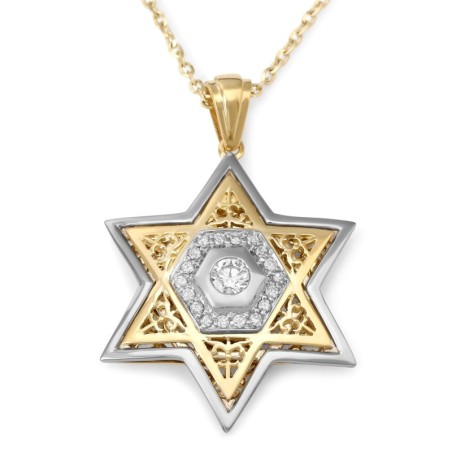 Anbinder Jewelry Pendentif étoile de David en or 14 carats avec diamants (couleur O