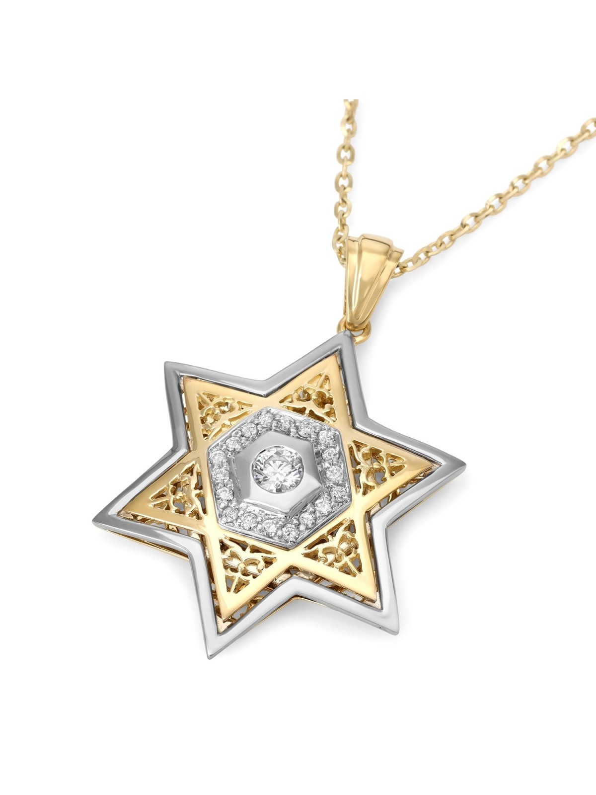 Anbinder Jewelry Pendentif étoile de David en or 14 carats avec diamants (couleur O