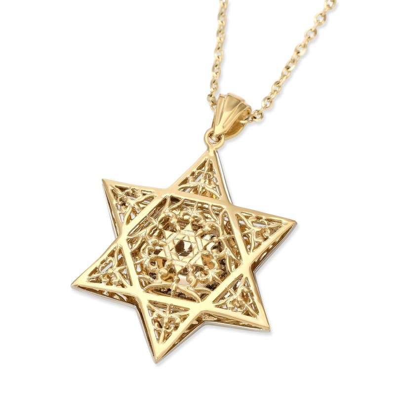תכשיטי אנבינדר זהב 14K תליון מגן דוד עם יהלומים (צבע O