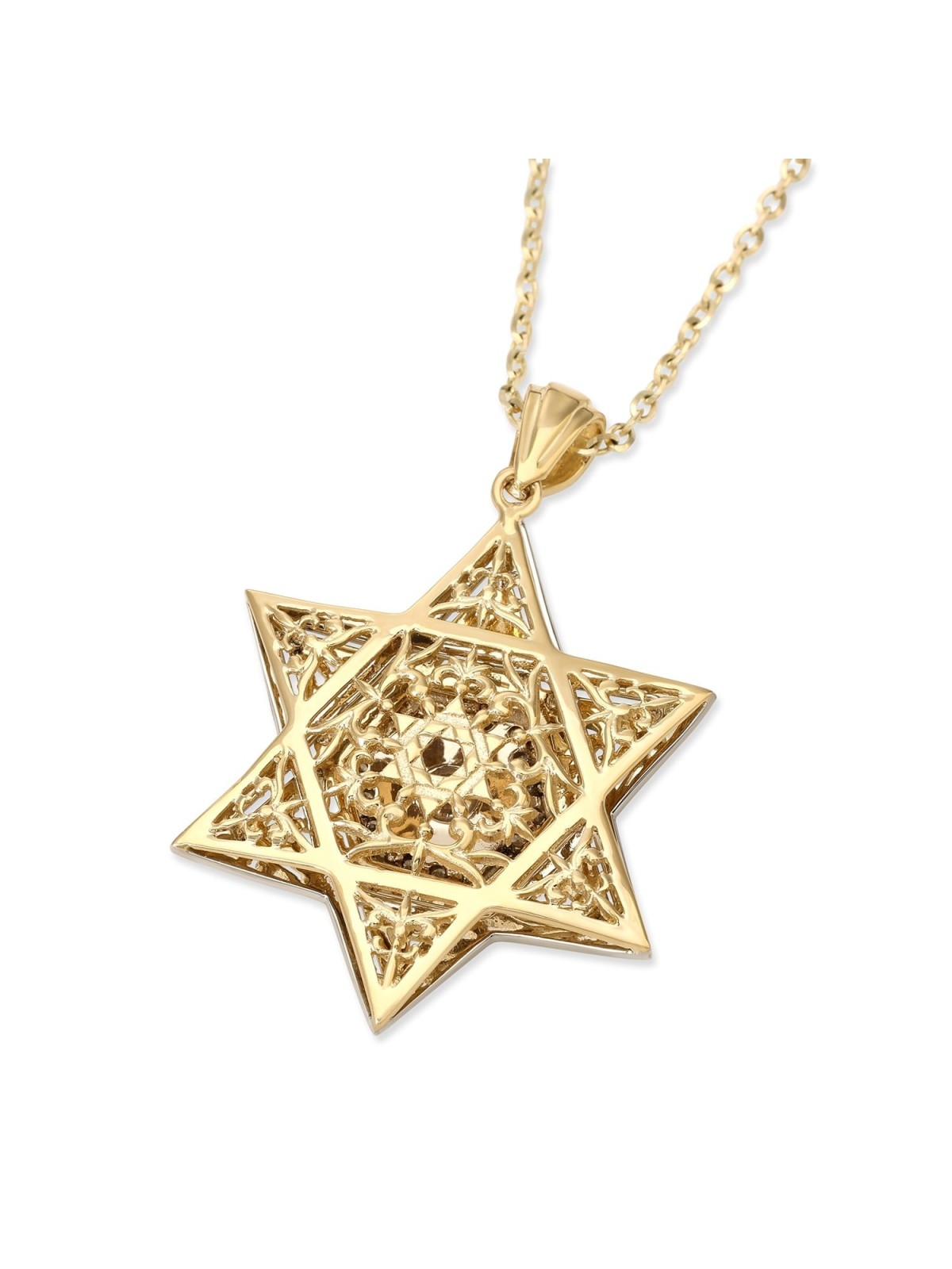 תכשיטי אנבינדר זהב 14K תליון מגן דוד עם יהלומים (צבע O