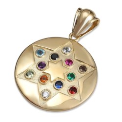 14K Yellow Gold Star of David Hoshen (Twelve Tribes of Israel) Circula