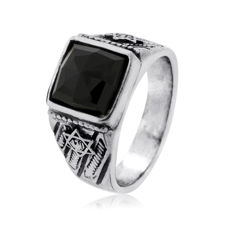Étoiles de David : Bague en argent sterling avec pierre d'onyx
