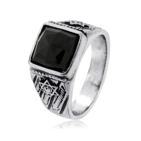 Stars of David: Sterling Silver Ring with Onyx Stone