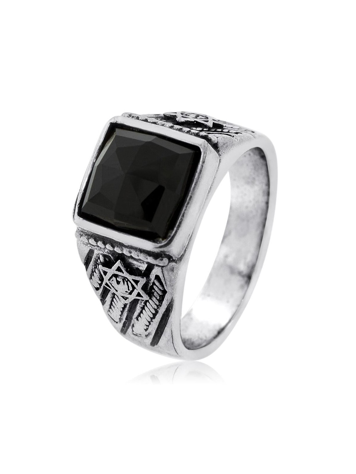Stars of David: Sterling Silver Ring with Onyx Stone