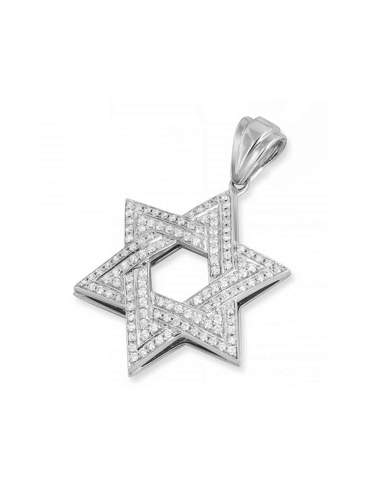 14K Gold Star of David Pendant with Double Diamond Rows