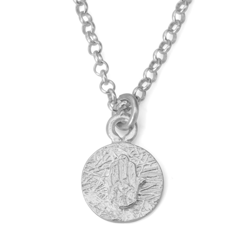 Hamsa: Solid Sculpted Sterling Silver Pendant Necklace