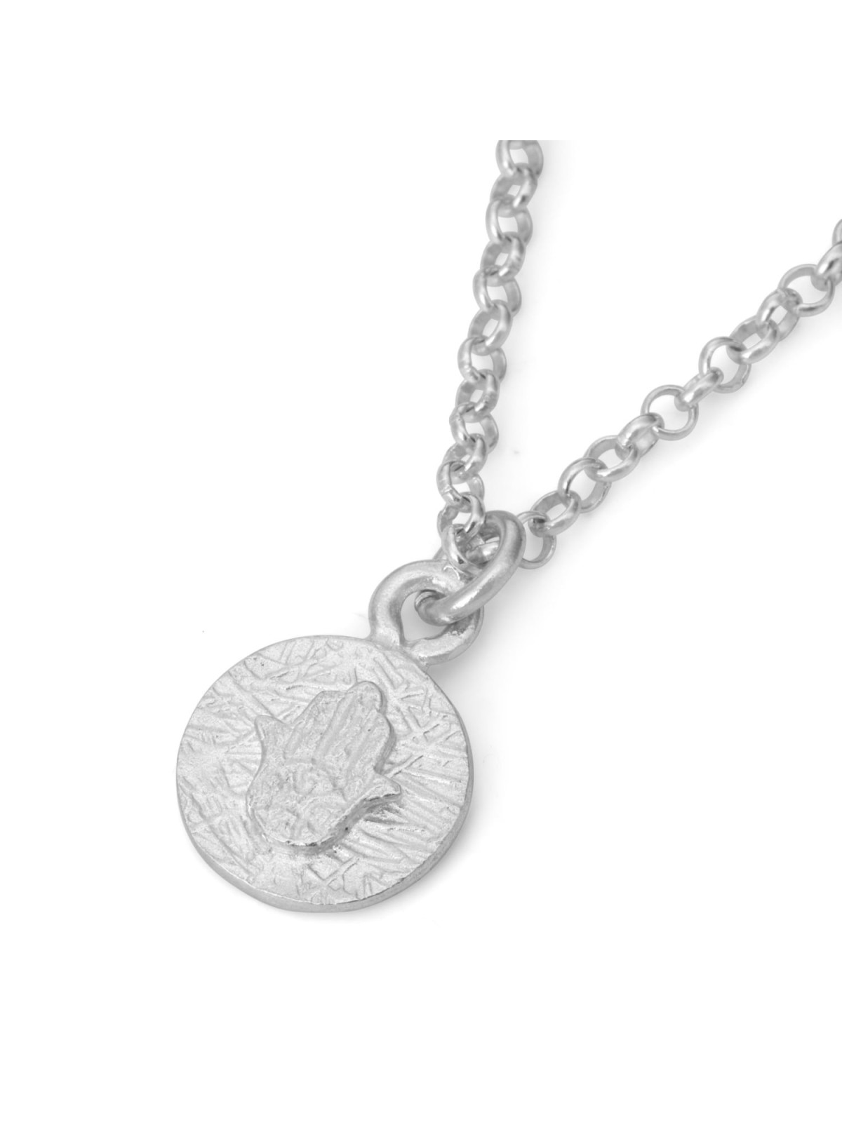 Hamsa: Solid Sculpted Sterling Silver Pendant Necklace