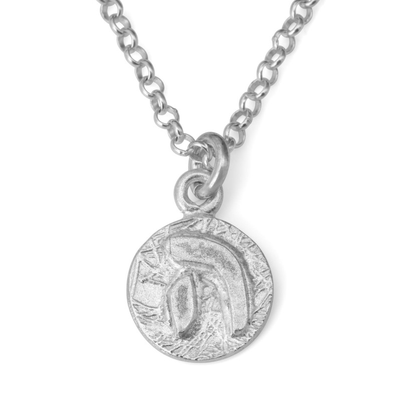 Solid Sculpted Sterling Silver Heh Pendant Necklace
