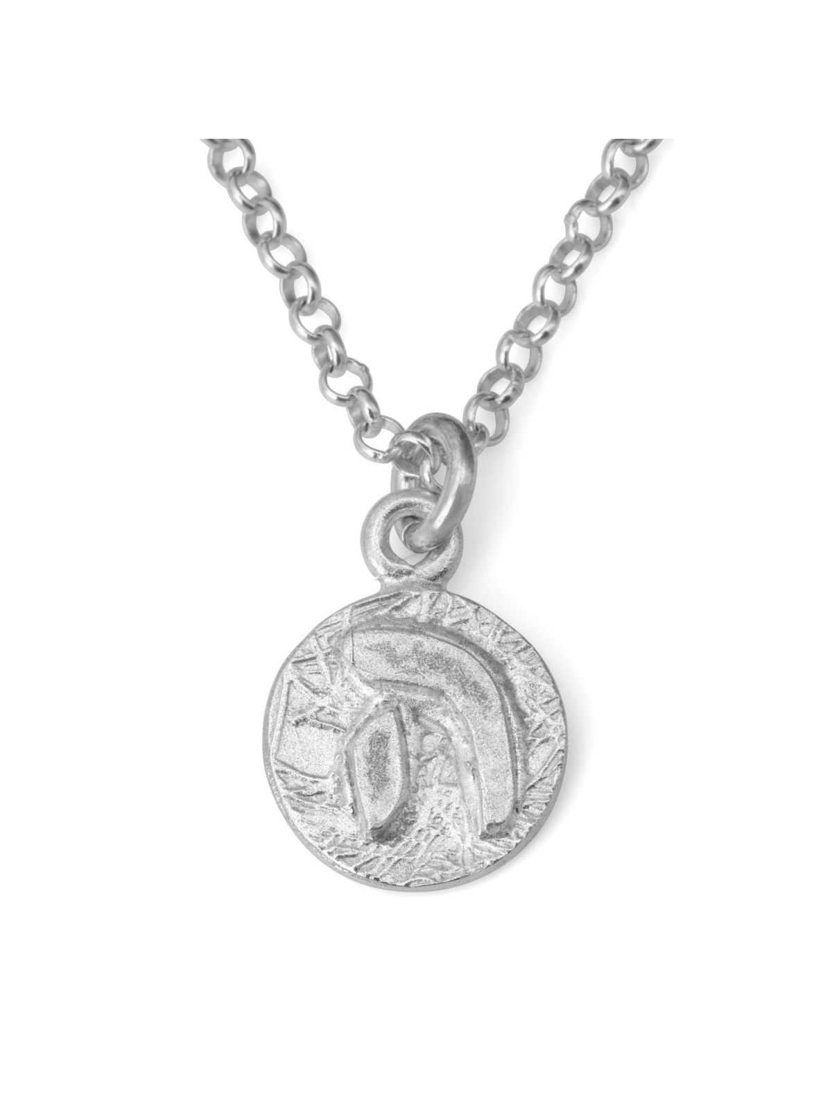 Solid Sculpted Sterling Silver Heh Pendant Necklace