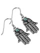 Boucles d'oreilles Hamsa en filigrane d'argent avec pierre turquoise